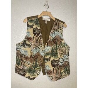 Karen Scott II Vest Womens 1X Plus Size Southwest Tapestry Tie Back Open Front